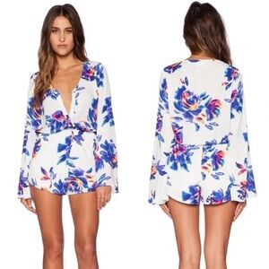 Show Me Your MuMu Red Rocks Romper in Petal Paint - White and Blue - Size S
